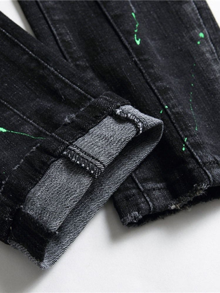 Herren-jeans Mit Geraden Applikationen Mit Europäischen Knöpfen