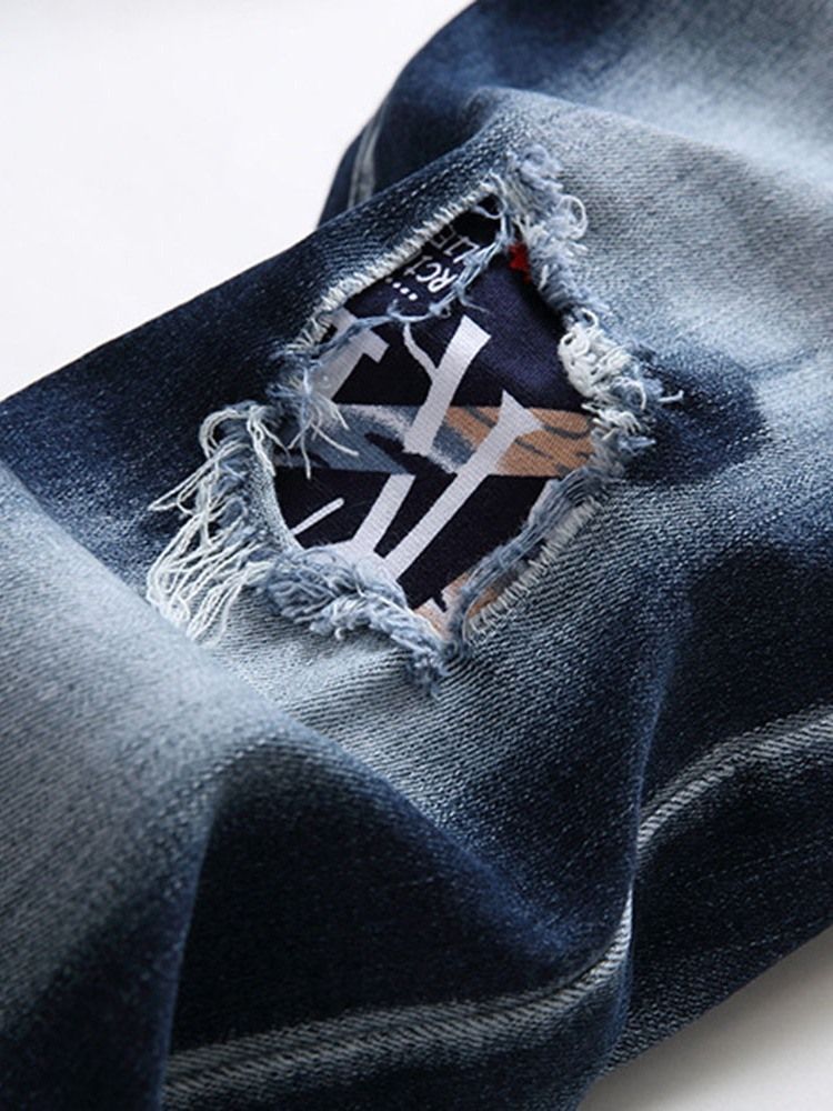 Herren Lässige Jeans Mit Lochmuster Und Mittlerer Taille