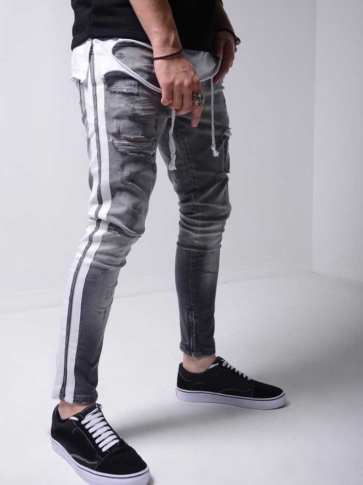 Herren Loch Bleistifthose Reißverschluss Sportjeans