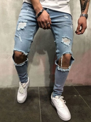 Herren-loch-dünne Einfarbige Jeans Mit Niedrigem Bund