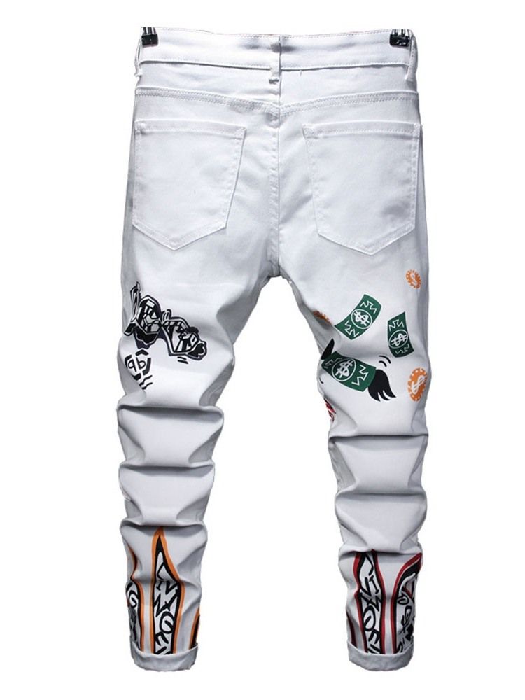 Herren Print Letter European Jeans Mit Mittlerer Taille