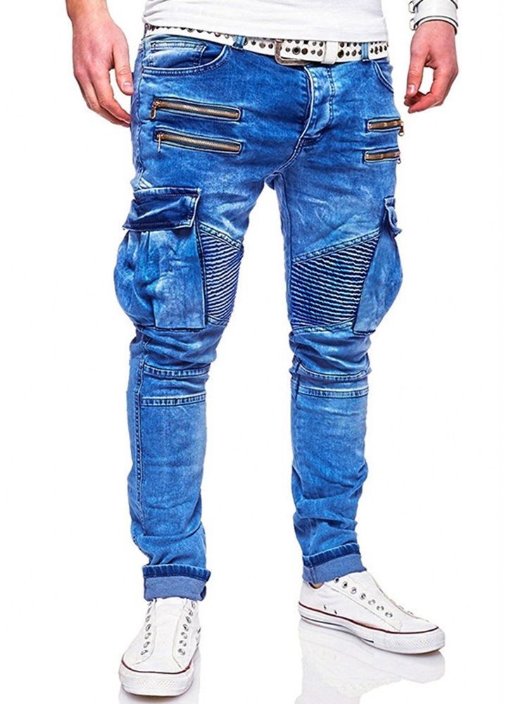 Herren Schlichte Zipper Pencil Pants Casual Zipper Jeans