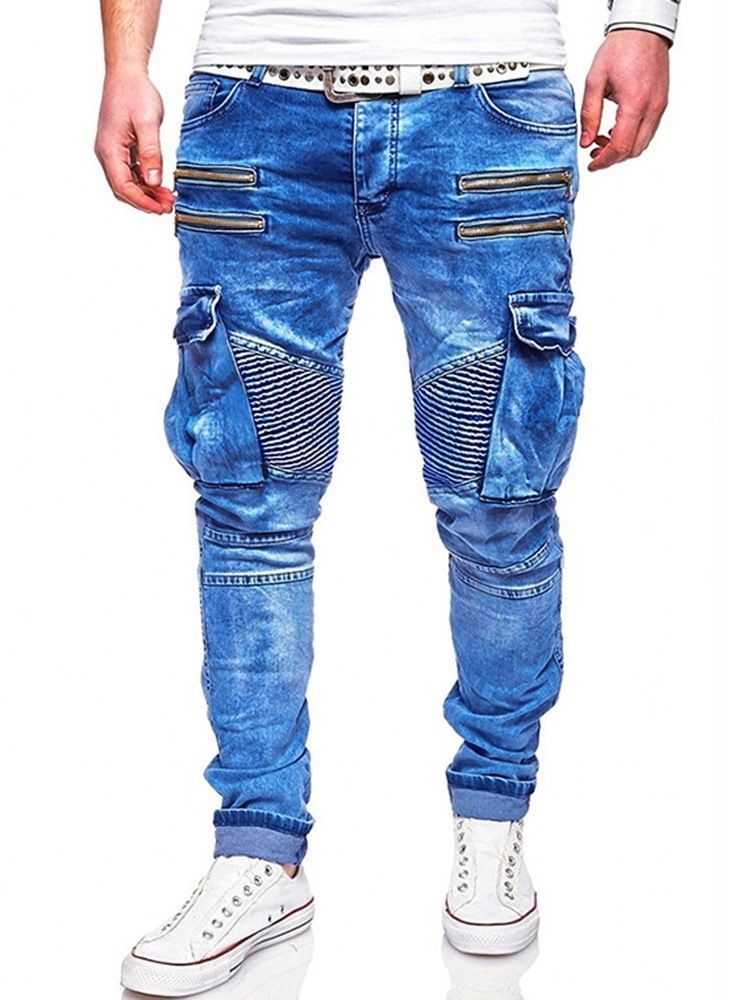 Herren Schlichte Zipper Pencil Pants Casual Zipper Jeans