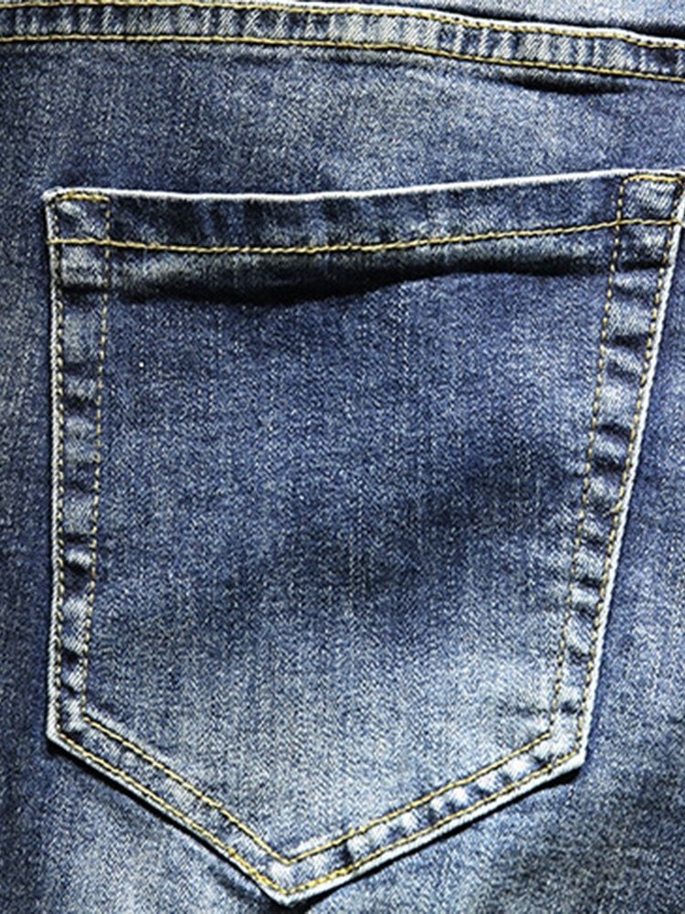 Herren Stickerei Buchstaben Bleistift Hose Reißverschluss Freizeitjeans