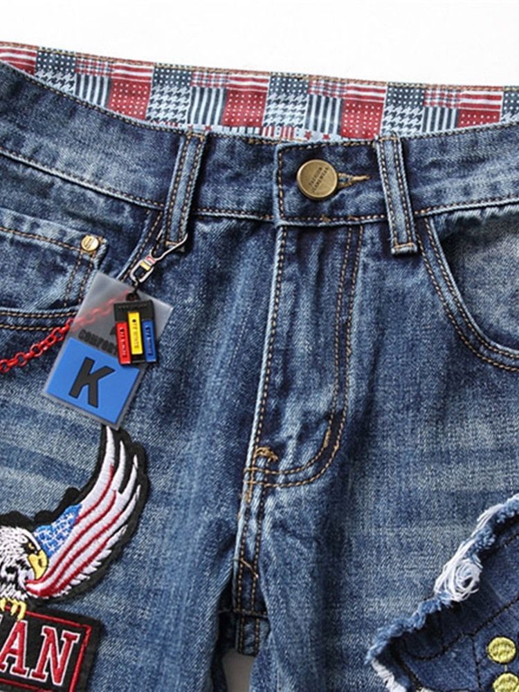 Herren-stickerei Gerade Europäische Jeans Mit Mittlerer Taille