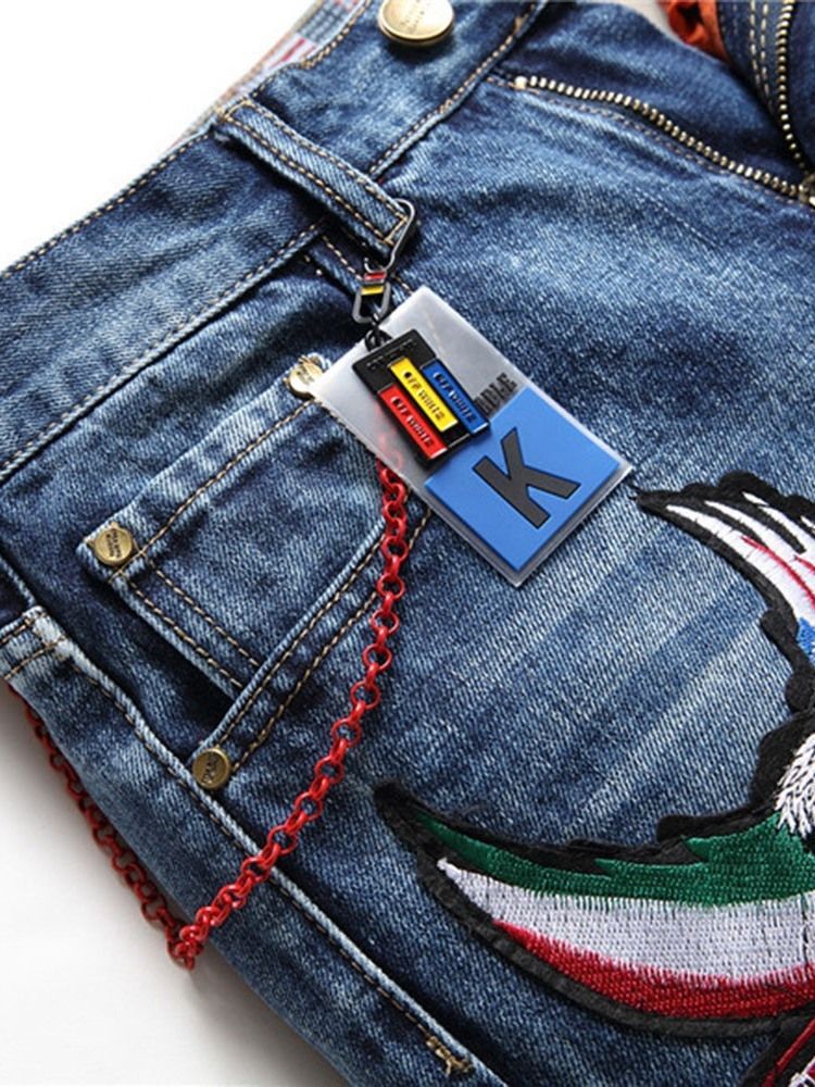 Herren-stickerei Gerade Europäische Jeans Mit Mittlerer Taille