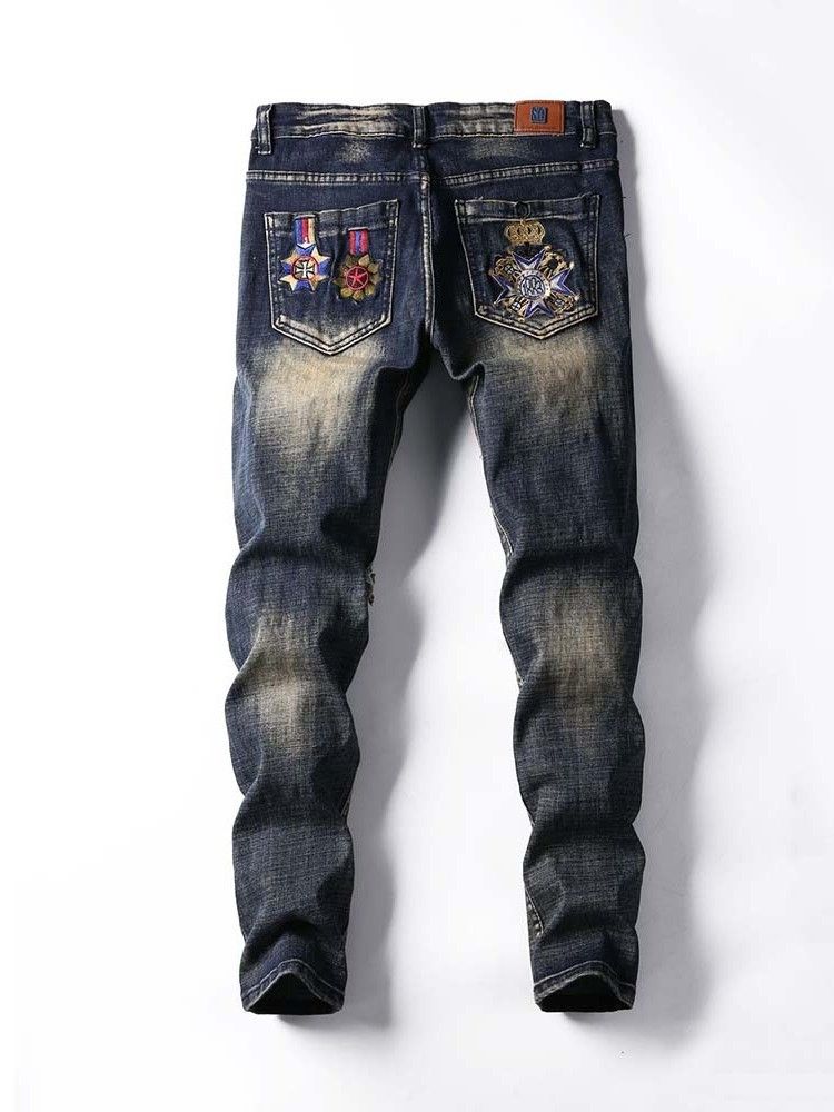 Herren-vintage-jeans Mit Mittlerer Taille