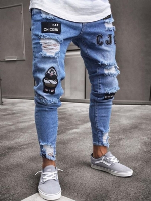 Herrenjeans Mit Dünnem Loch Und Mittlerer Taille