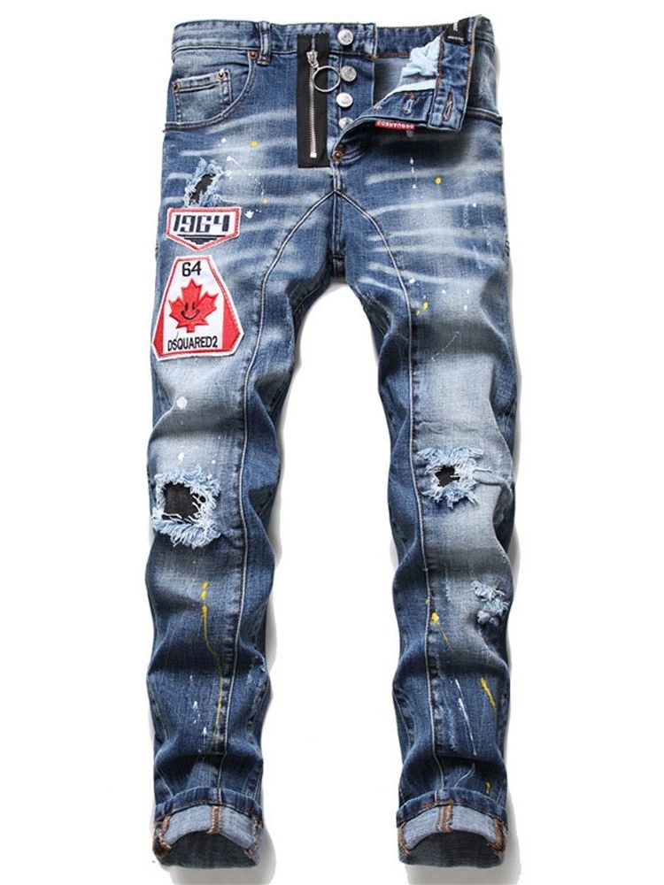 Herrennummer Gerade Getragene Europäische Jeans Mit Mittlerer Taille