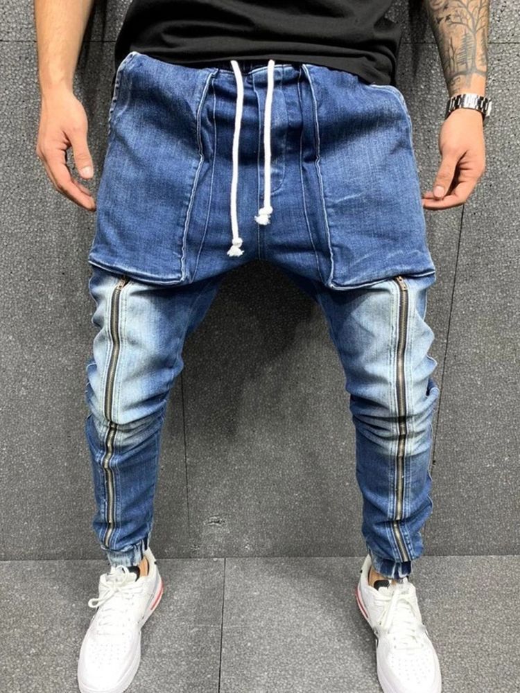 Hip Hop Herren Jeans Mit Taschenschnürung