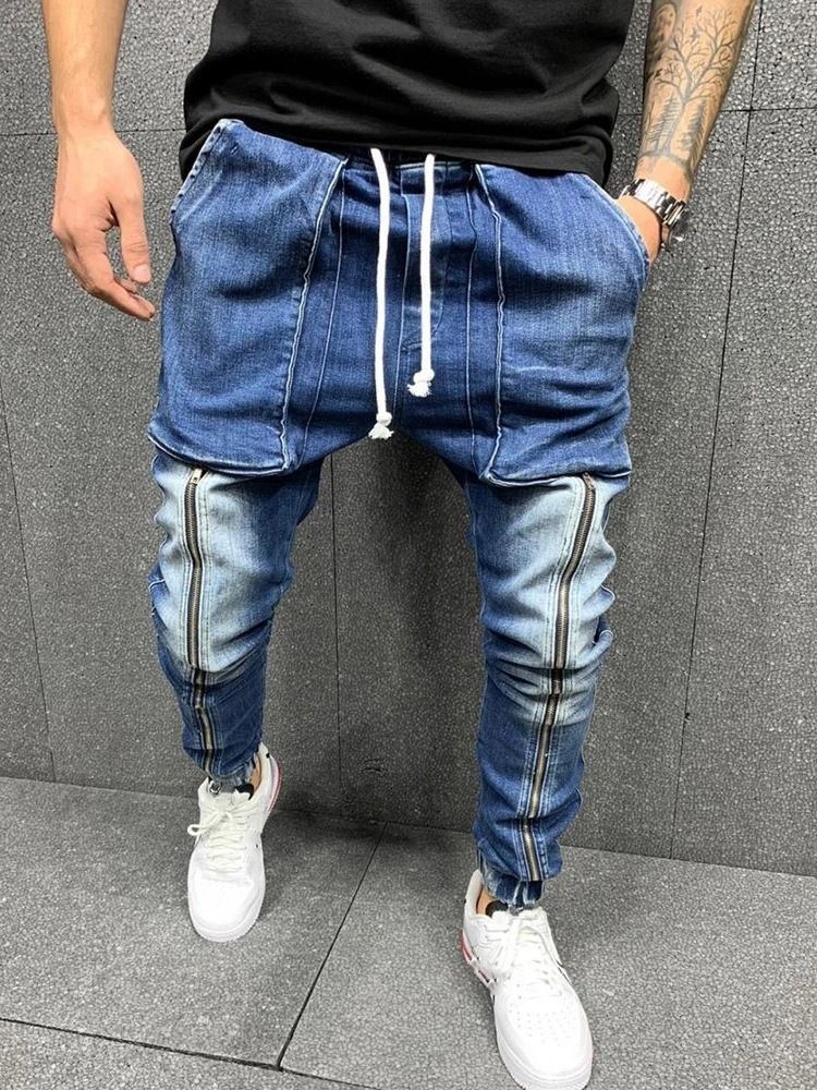 Hip Hop Herren Jeans Mit Taschenschnürung