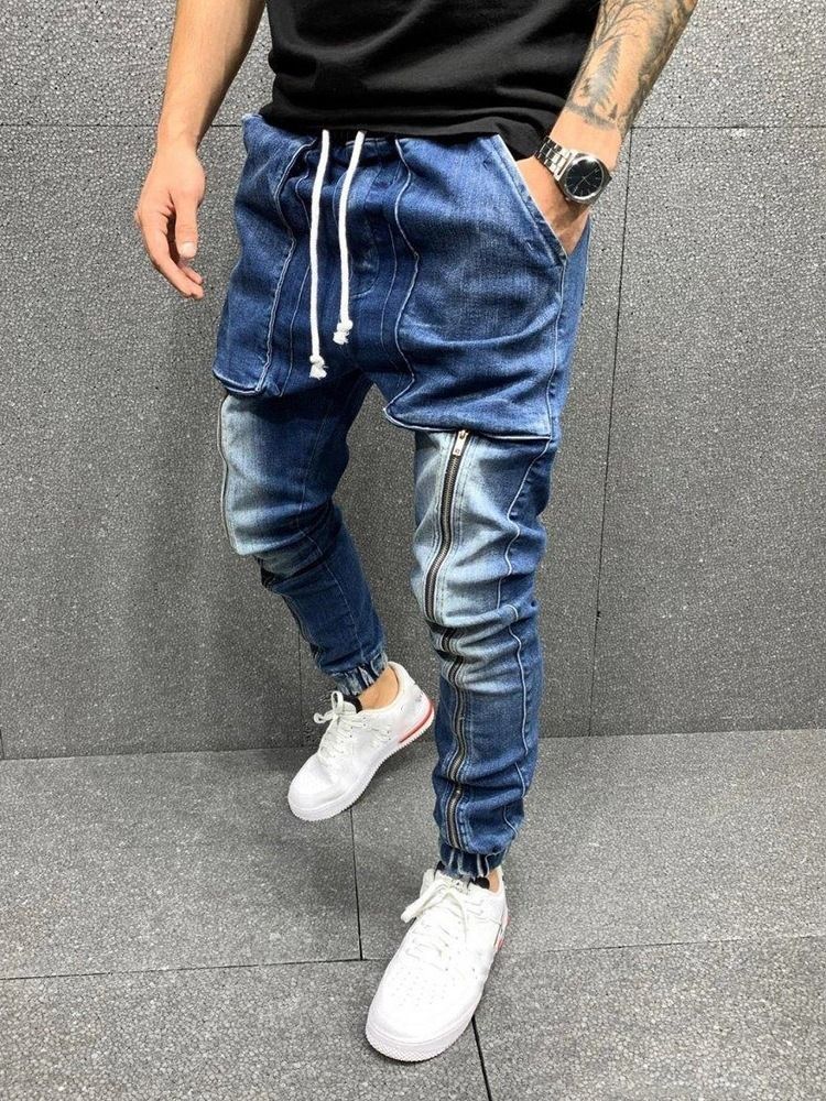 Hip Hop Herren Jeans Mit Taschenschnürung