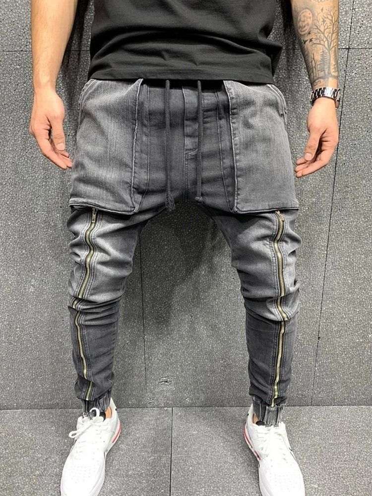 Hip Hop Herren Jeans Mit Taschenschnürung