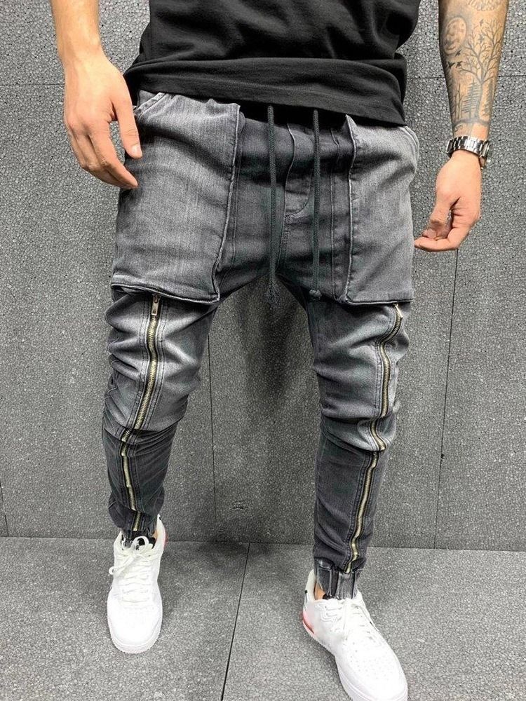 Hip Hop Herren Jeans Mit Taschenschnürung