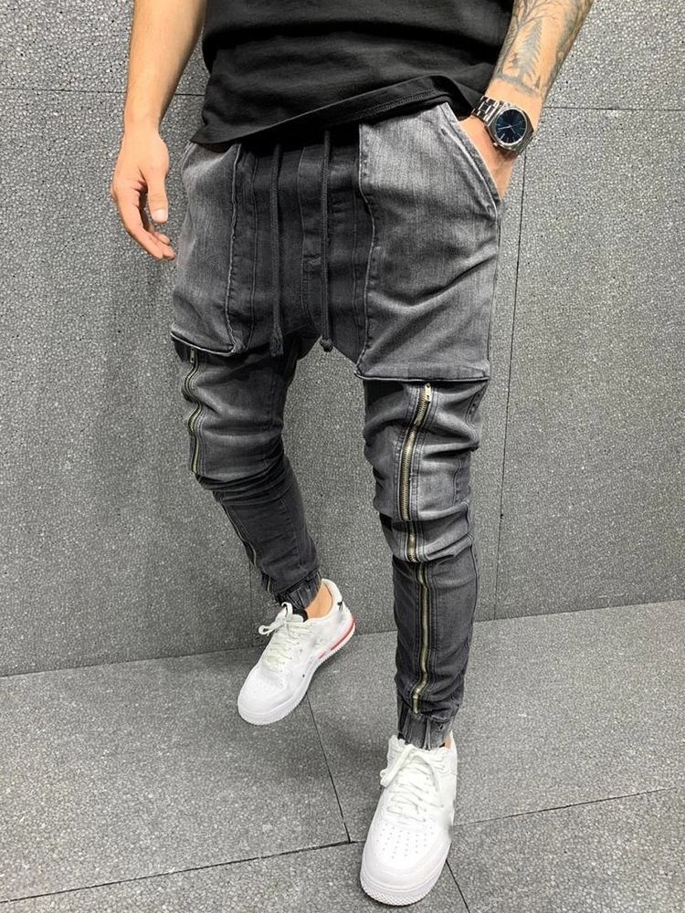 Hip Hop Herren Jeans Mit Taschenschnürung