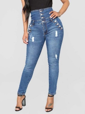 Knöpfe High Waist Slim Damenjeans