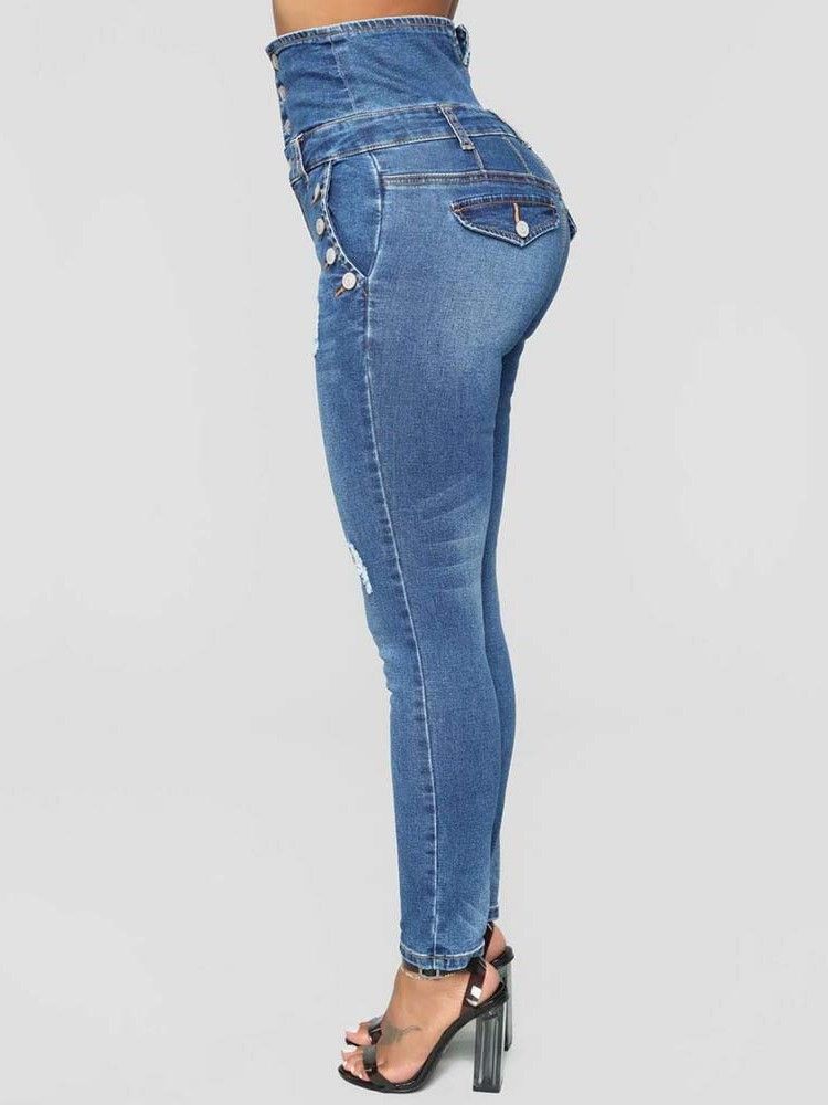 Knöpfe High Waist Slim Damenjeans