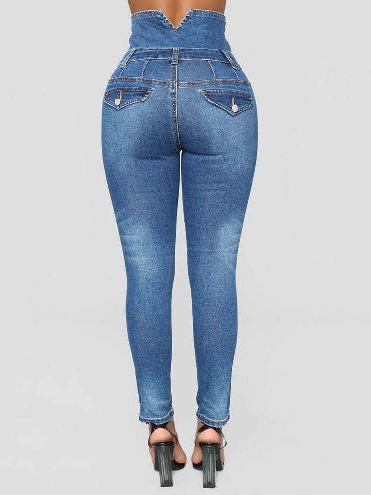 Knöpfe High Waist Slim Damenjeans