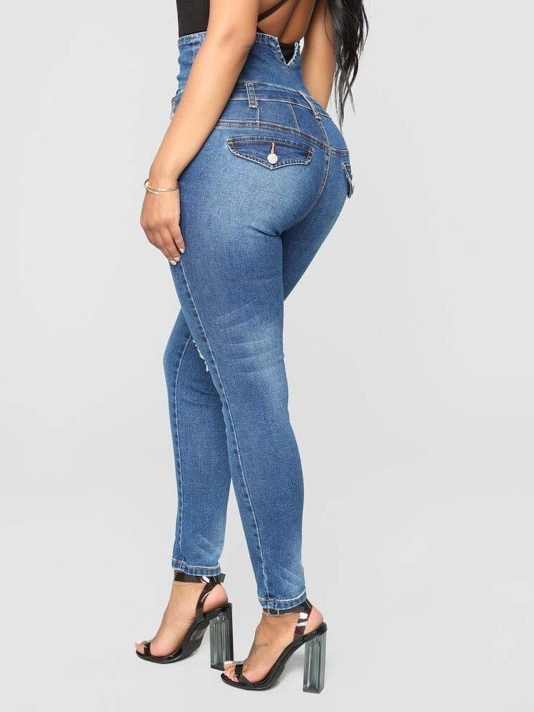 Knöpfe High Waist Slim Damenjeans