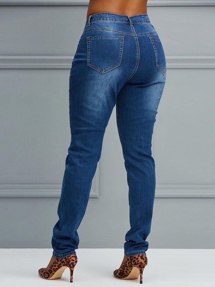 Knopf Skinny Schlichte Damenjeans