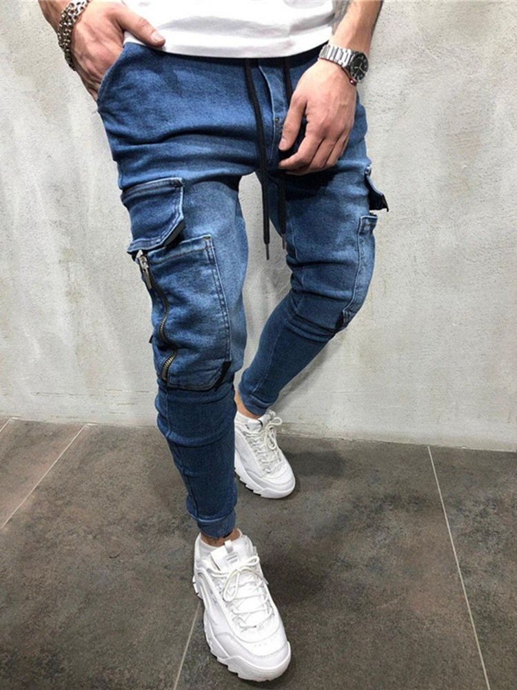 Lässige Herren-jeans Im Farbblock-stil Mit Taschen Und Schnürung