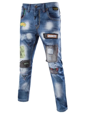 Lässige Street Style Patchwork Herren Denim Jeans Men