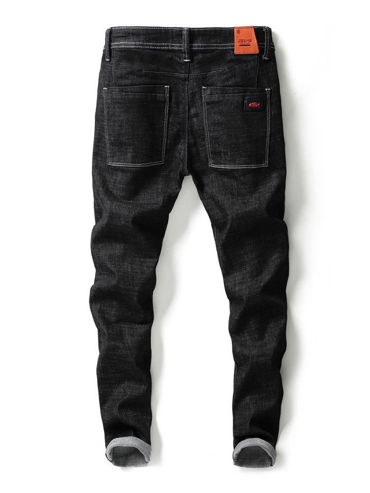 Letter Printed Plain Worn Herren Freizeitjeans