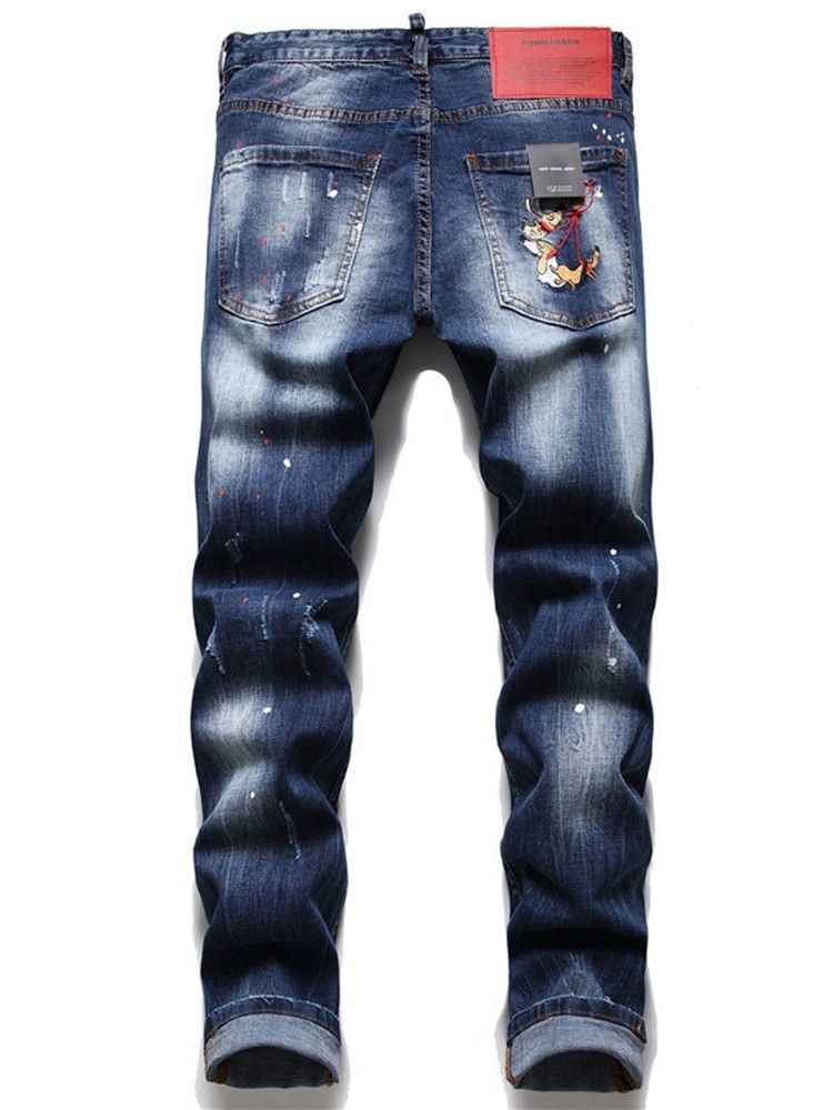 Letter Worn Pencil Pants European Men's Button Jeans