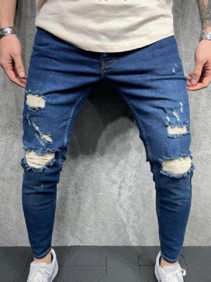 Loch Bleistift Hose Reißverschluss Herren Freizeitjeans