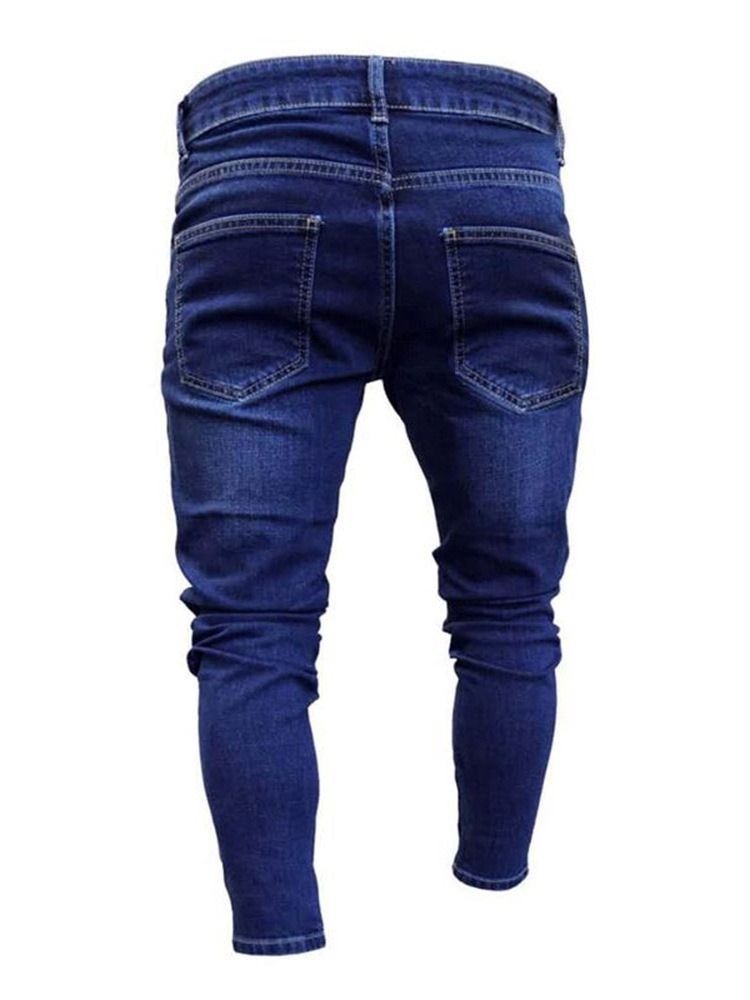 Loch Farbblock Bleistift Hose Reißverschluss Mode Herren Jeans