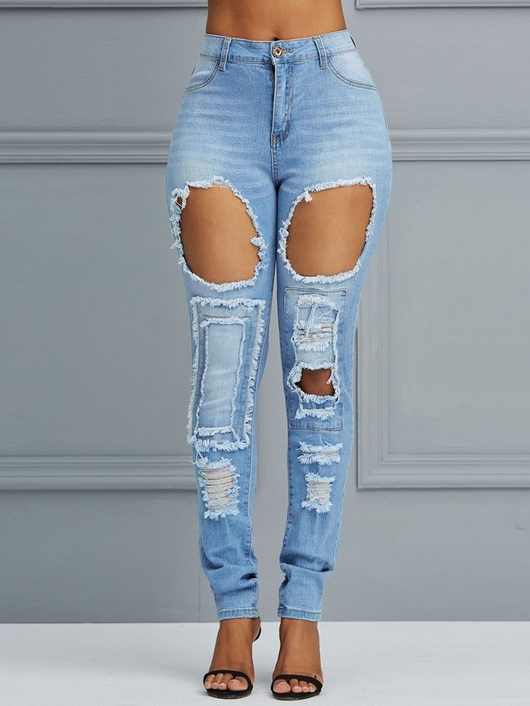 Loch High-waist Pencil Pants Damenjeans