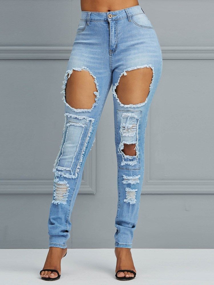 Loch High-waist Pencil Pants Damenjeans