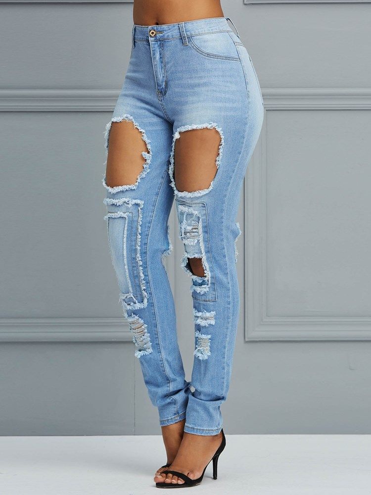 Loch High-waist Pencil Pants Damenjeans