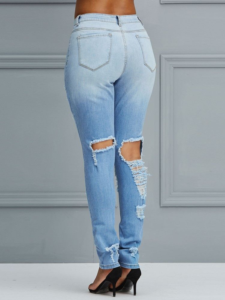 Loch High-waist Pencil Pants Damenjeans