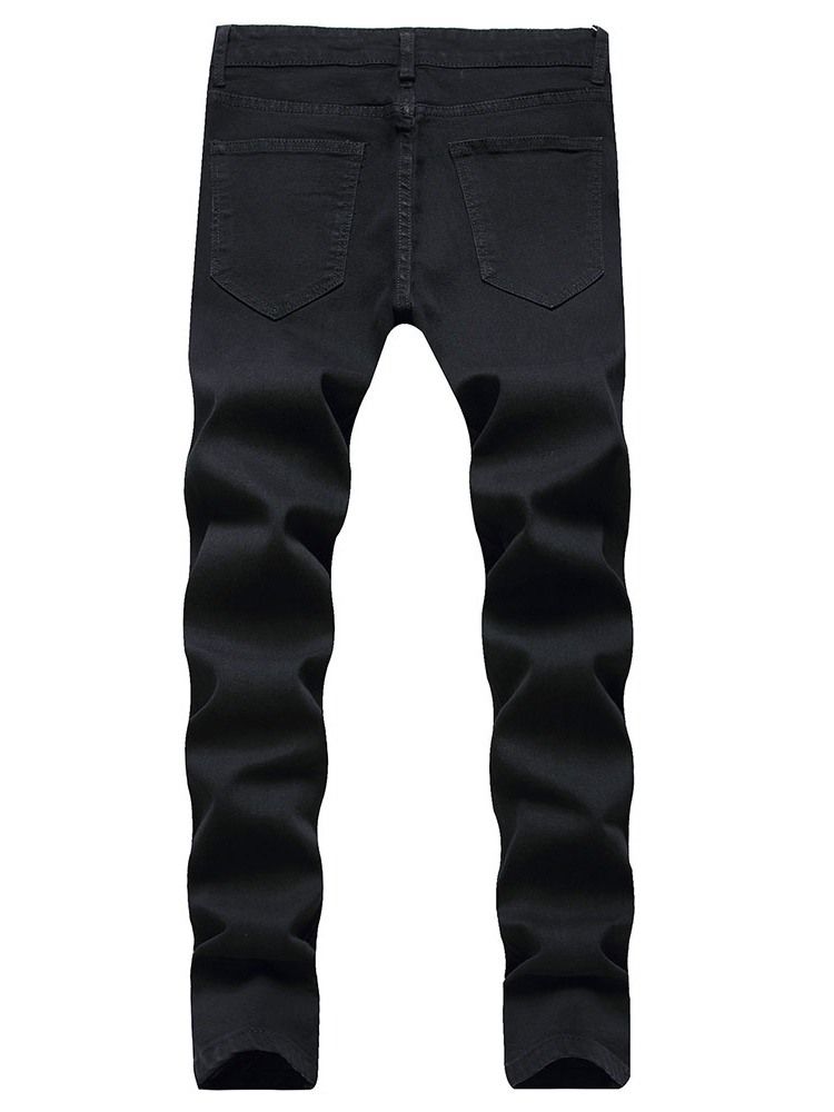 Loch Plain Straight Zipper Casual Herrenjeans