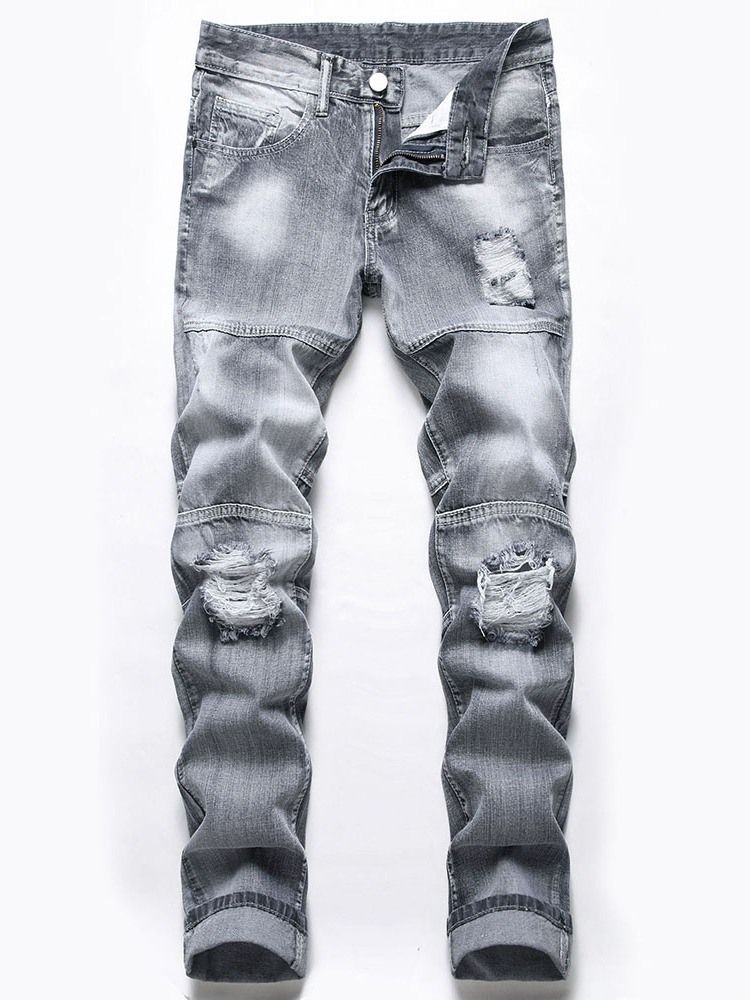 Loch Reißverschluss Mid Waist Herren Jeans