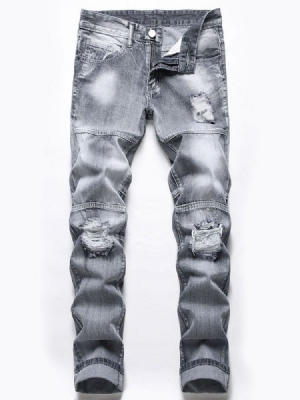 Loch Reißverschluss Mid Waist Herren Jeans