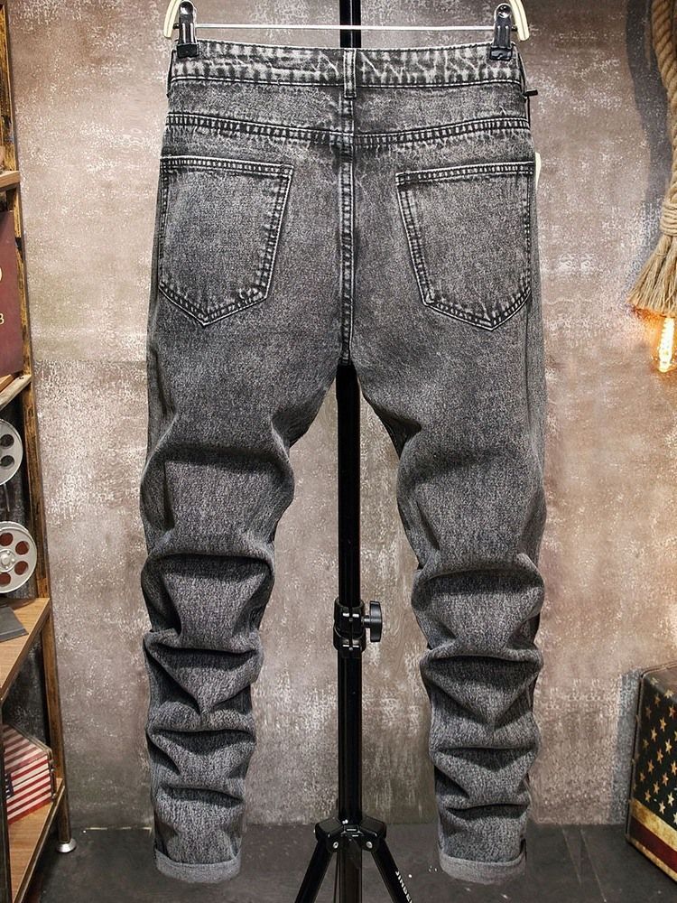 Loch Straight Plain Zipper Mid Waist Herrenjeans