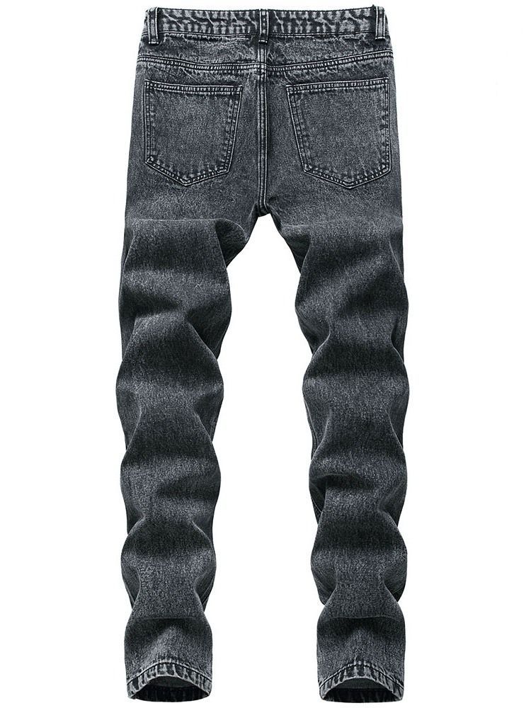 Loch Straight Plain Zipper Mid Waist Herrenjeans