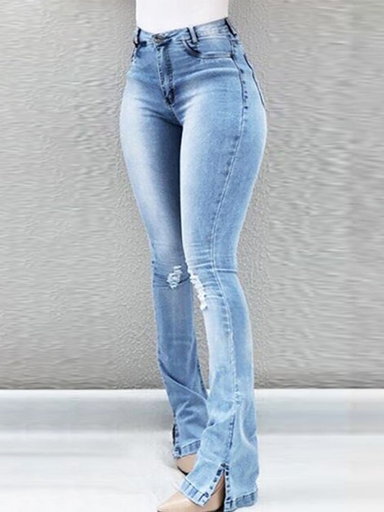 Loch Zipper Skinny Damen Slim Jeans