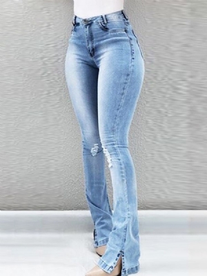 Loch Zipper Skinny Damen Slim Jeans