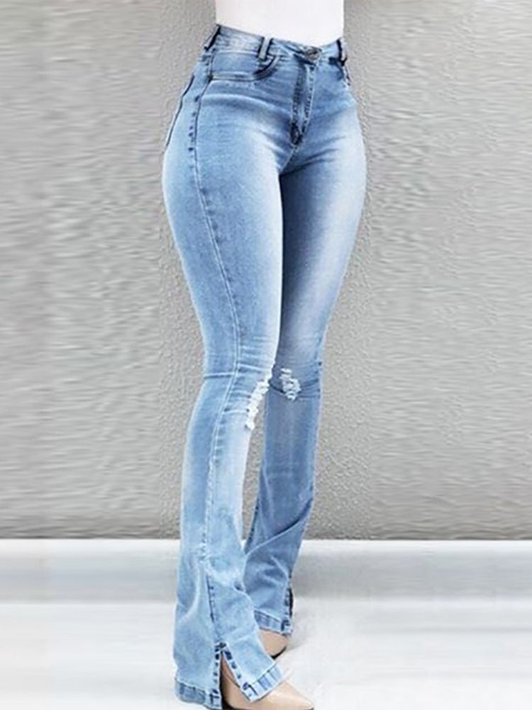 Loch Zipper Skinny Damen Slim Jeans