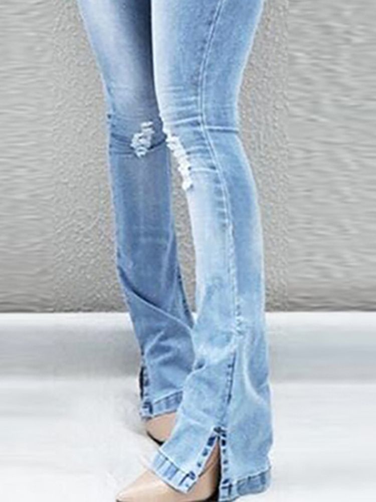 Loch Zipper Skinny Damen Slim Jeans