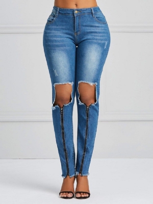 Loch Zipper Skinny Damenjeans