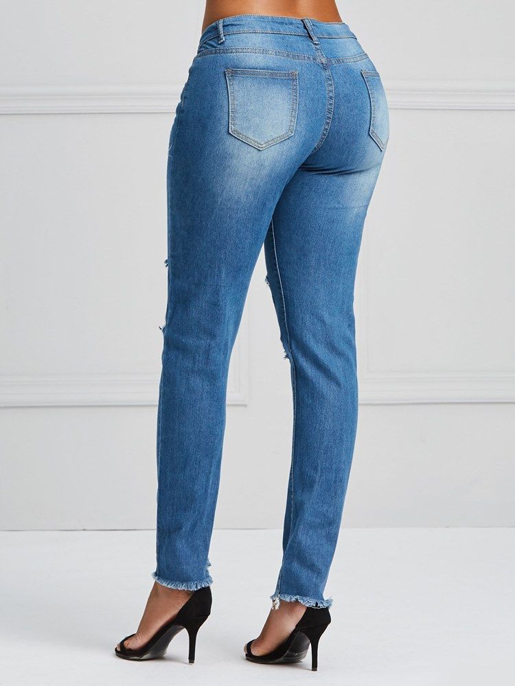 Loch Zipper Skinny Damenjeans