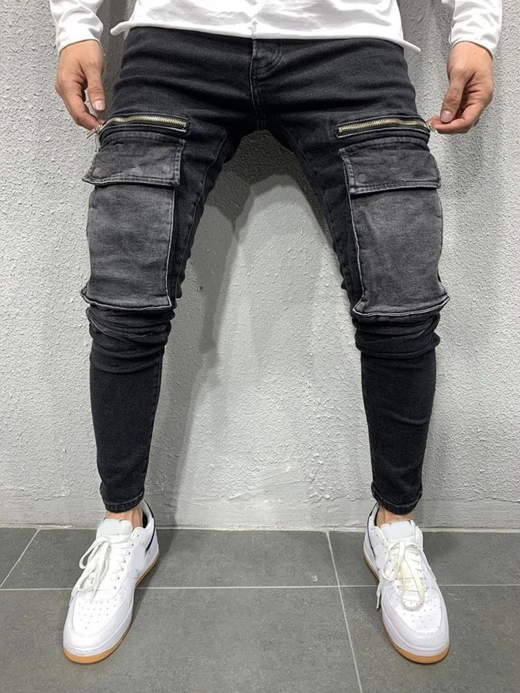 Männer Bleistifthose Getragen Mittelhohe Europäische Jeans