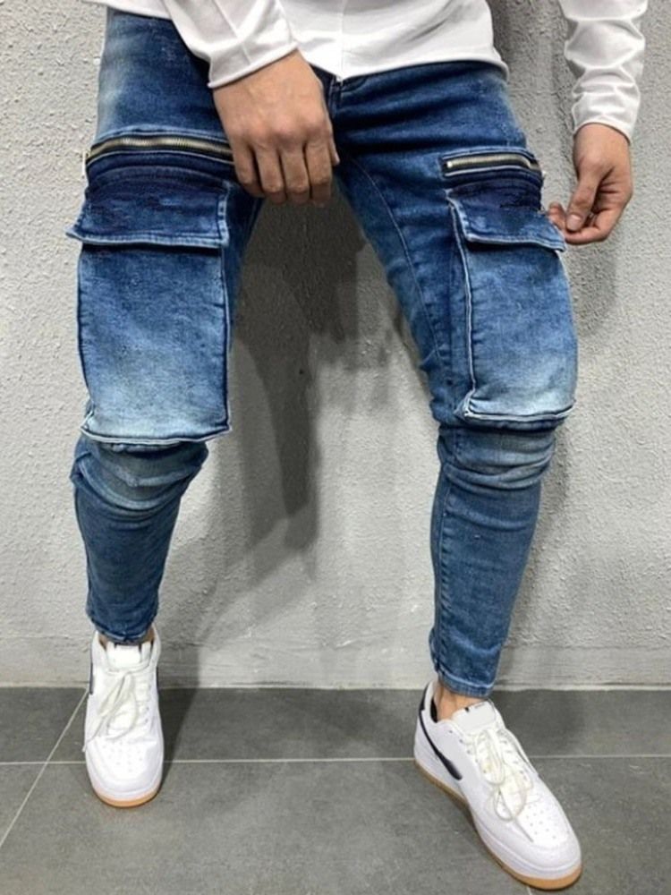 Männer Bleistifthose Getragen Mittelhohe Europäische Jeans