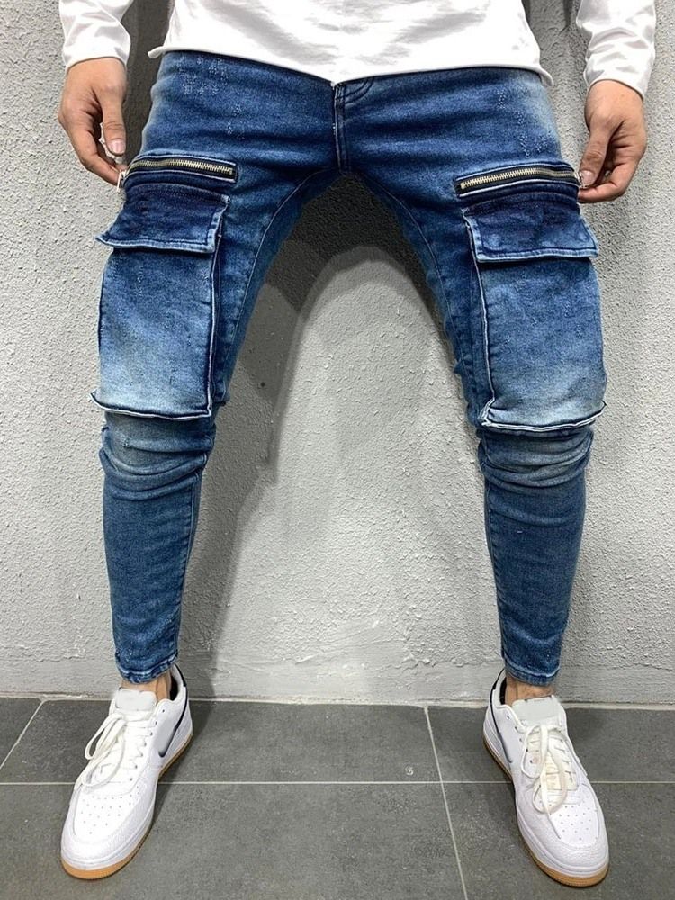 Männer Bleistifthose Getragen Mittelhohe Europäische Jeans