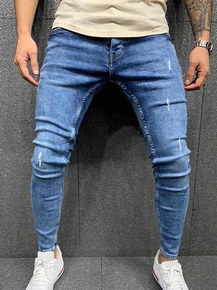 Männer Bleistifthose Worn Plain Mid Waist Zipper Jeans