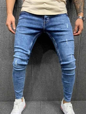 Männer Bleistifthose Worn Plain Mid Waist Zipper Jeans